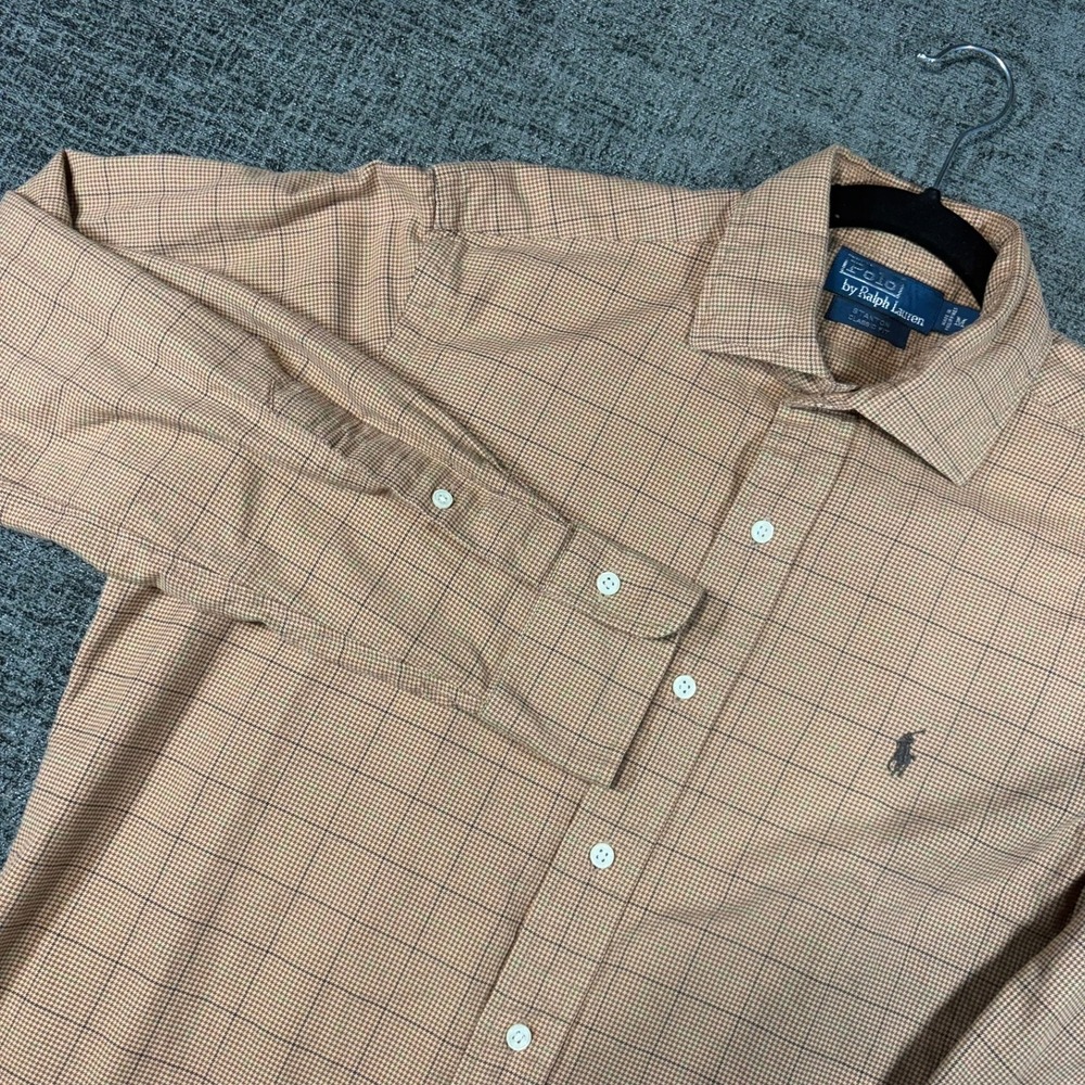 Polo Ralph Lauren Button Down Shirt Size M Stanton Classic Fit Houndstooth Tan